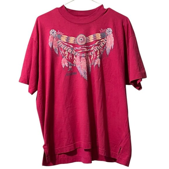 Vintage Womens XL Best Fruit Of The Loom Pink Western‎ Aztec Arizona T-Shirt - Picture 1 of 13